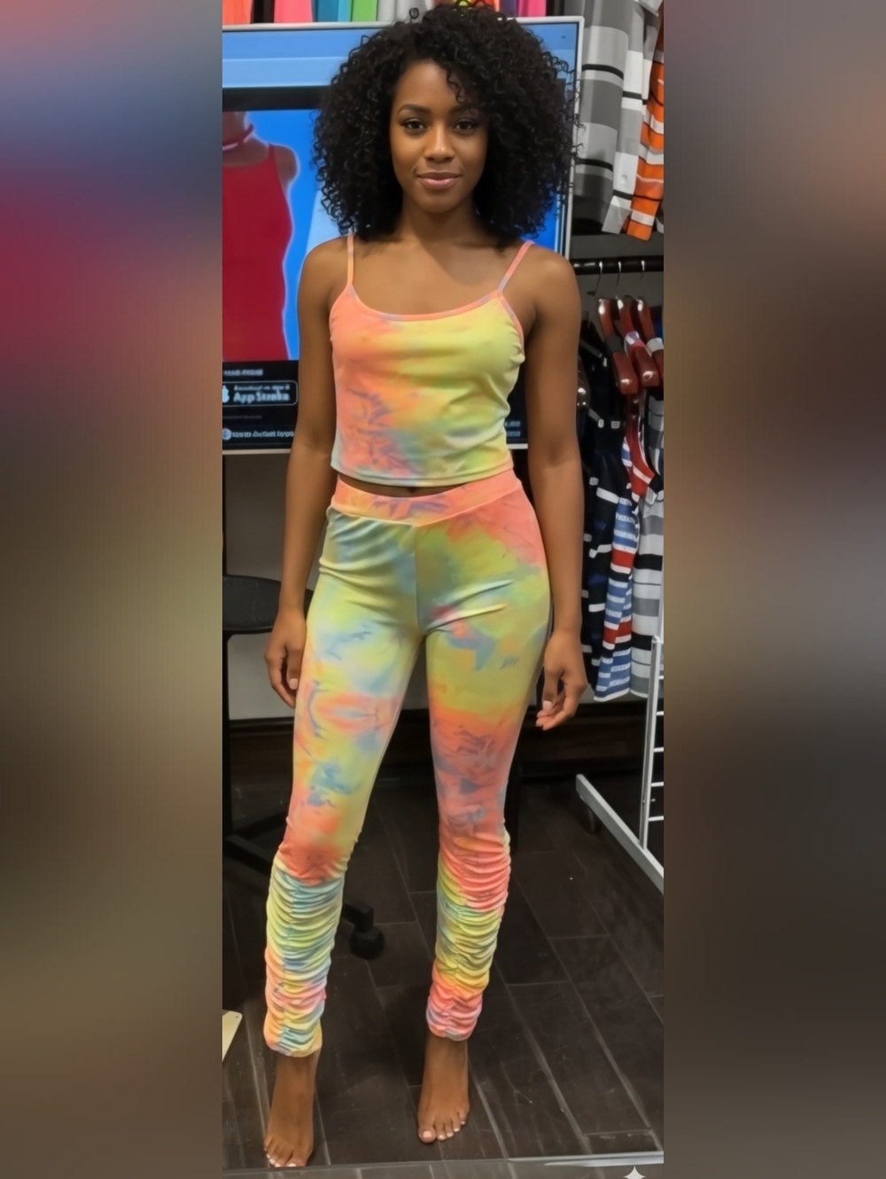 TRUE ROCK Pastel Tie-Dye Crop Tank & High-Waist Leggings Set